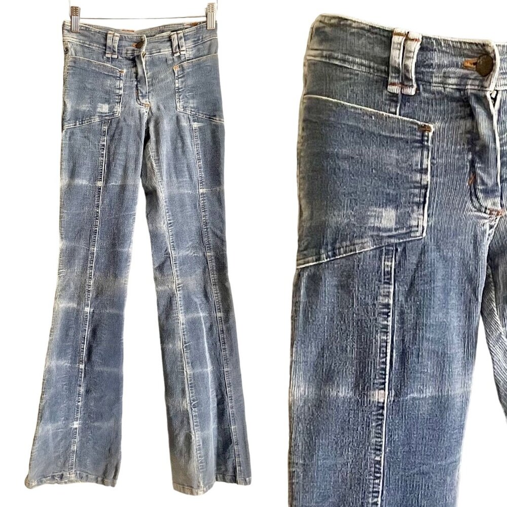 Vintage 1970s Corduroy Patch Pockets Roller Skimp Jeans by Angie Made in France.
